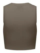Musculosa marrón de tejido de punto acanalado, corte crop y cuello redondo.