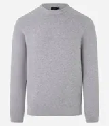 Suéter masculino de manga larga y cuello redondo, color negro, con textura maquinetada y textura dobby.