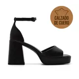 Sandalias de vestir negras de cuero Marco Donatti Persis, con plataforma y tacón cuadrado alto.