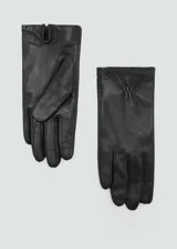 Guantes negros de cuero con detalle de costuras en la parte superior.