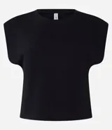 Blusa sin mangas, color blanco, confeccionada en tejido rib de algodón, con cuello redondo y hombreras marcadas.