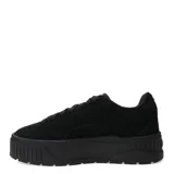 Championes de mujer de ante negro con detalles plateados y suela gruesa, diseñados para comodidad y estilo.