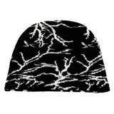 Gorro de poliéster negro con estampado de rayos blancos.