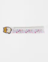 Regla transparente estampada con diseño de stickers y topper de silicona en forma de perrito.