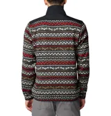 Buzo polar Columbia con cuello alto y cierre de media cremallera. Diseño con estampado geométrico en tonos grises y bolsillo con cremallera en el pecho.