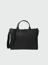 Maletín Longchamp 3D de cuero color negro, con doble asa corta y correa larga extraíble.