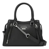 Cartera Guess modelo Wrenley, color negro, con doble asa corta y correa larga extraíble. Tiene cierre superior, bolsillos internos y logo de la marca en el frente.