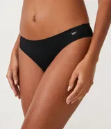 Bombacha bikini negra de microfibra con corte láser y forro de algodón.