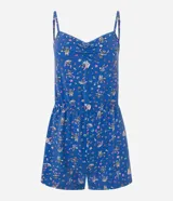 Pijama enterito azul con estampado de Stitch, breteles finos ajustables y escote fruncido.