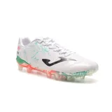 Championes de fútbol Joma Supercopa 2402 para hombre, diseñados para césped. Upper de piel sintética ligera y resistente a la abrasión con tecnología ONE PIECE sin costuras y cuello SOCK SYSTEM. Contrafuerte EXO COUNTER trasero. Suela de fibra sintética adaptada para terrenos firmes no abrasivos.