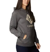Buzo negro con capucha y bolsillo tipo canguro. Logotipo de Columbia estampado en blanco en el pecho.