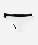 Kit de dos bombachas bikini de algodón, una negra y otra blanca, con cintura elástica estampada con la frase "lov yourself first".