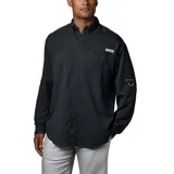Camisa de hombre Columbia Tamiami II de manga larga color negro, con cuello abotonado, cierre frontal con botones, dos bolsillos en el pecho con cierre de velcro, tecnología Omni-Shade UPF 40 para protección solar y tecnología Omni-Wick para evaporación avanzada de la humedad. Cuenta con ventilación en la espalda y logo de la marca bordado en el pecho.