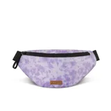 Riñonera reversible Cabaia en color lila, con cierre de cremallera YKK y correa ajustable negra. Un lado es liso y el otro estampado. Incluye un compartimento principal y un bolsillo lateral.
