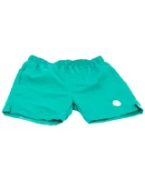 Short de baño color verde agua con cintura elástica y logo estampado en la pierna.