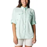 Camisa de pesca Columbia Bahama de manga larga color azul marino, con cuello abotonado, dos bolsillos frontales con cierre de velcro, ventilación en la espalda y tecnología Omni-Shade UPF 30.