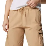 Pantalón cargo verde oliva de corte recto, con cintura elástica ajustable con cordón, bolsillos laterales y bolsillos cargo con cierre.