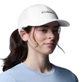 Gorra de béisbol blanca con logo de Columbia bordado en negro.