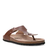 Sandalias chatas marrones con base de corcho y tiras de cuero sintético.