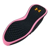 Championes de running Under Armour Charged Aurora, color negro con detalles estampados en azul y naranja, suela blanca y cordones moteados.