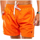 Short de baño color anaranjado, con cintura elástica y cordón ajustable.