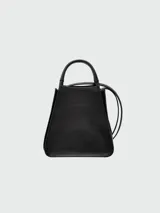 Bolso tote de cuero negro de marca Longchamp, modelo S, con diseño elegante y asas cortas.