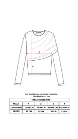 Top de jersey tricot suplex con estampado de mármol en tonos grises. Diseño ajustado con frunces diagonales en el frente y mangas largas.