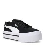 Championes Puma Court Classic Vulc FS Platforma, color negro con franja blanca y suela de plataforma blanca.