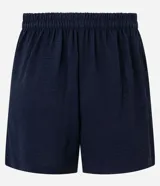 Short de tiro alto color azul marino, con cintura de sastrería, elástico en la parte trasera, bolsillos laterales y cierre tradicional. Confeccionado en tejido airflow.