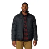Campera puffer negra marca Columbia, modelo Labyrinth Loop II. Cuenta con forro termorreflectante Omni-Heat™ Infinity, tecnología Omni-Shield™ que repele la humedad, aislamiento Thermarator™ de poliéster reciclado, protección de barbilla, bolsillos con cremallera y dobladillo ajustable con cordón.