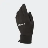 Guantes deportivos 2XU negros, de tejido térmico cepillado, compatibles con pantallas táctiles y con logo reflectante en el dorso.