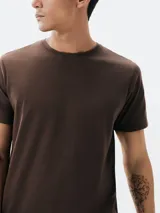 Remera básica de manga corta color gris claro, con cuello redondo.