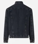 Campera de jean para hombre, de corte regular, con efecto desteñido, cuello inglés, manga larga, abotonada en el frente y bolsillos con solapa en el pecho.