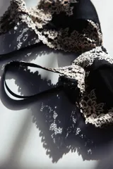 Soutien negro de encaje con copas triangulares y breteles finos regulables.