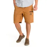 Short cargo color beige con bolsillos laterales y traseros, cierre con cremallera y botón, cintura elástica con cordón. Etiqueta tejida con logo CAT en el bolsillo izquierdo.