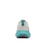 Championes de senderismo Columbia Konos TRS para mujer, color gris claro con detalles en turquesa.
