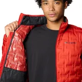 Campera puffer Columbia Delta Ridge II, color rojo, con cierre frontal, cuello alto y bolsillos laterales con cierre. Cuenta con tecnología Omni-Heat™ para mantener el calor corporal y HeatSeal™ para evitar la pérdida de calor.
