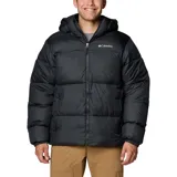 Campera puffer negra marca Columbia, con capucha ajustable, cierre frontal con cremallera, bolsillos laterales con cremallera, puños elásticos y aislamiento Thermarator™.
