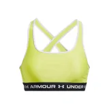 Top deportivo Under Armour color negro, con breteles cruzados en la espalda y banda elástica con el logo de la marca.