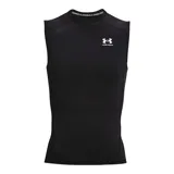Musculosa negra Under Armour HeatGear de compresión, sin mangas y con logo blanco en el pecho.
