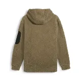 Buzo con capucha Puma Open Road Winterized, color marrón, de corte holgado y textura de felpa. Presenta bolsillo con cierre en la manga izquierda y logo de la marca bordado en el pecho.