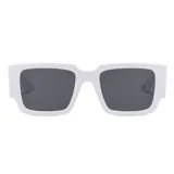Lentes de sol unisex, de acetato color blanco, con forma rectangular y lentes grises con filtro UV400.