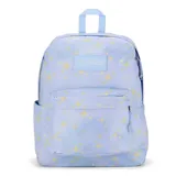 Mochila Jansport Superbreak Plus celeste con estampado de estrellas amarillas.