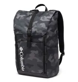 Mochila Columbia unisex con estampado de camuflaje en tonos grises, capacidad de 24 litros, funda acolchada para laptop de hasta 15 pulgadas, dos bolsillos para botellas de agua, bolsillo oculto, detalles reflectantes, correa ajustable para el pecho, correas acolchadas para los hombros y respaldo de malla transpirable.