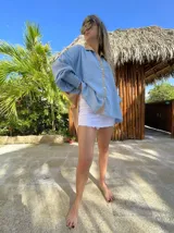 Camisola de Lino combinada con manga globo TURIN II