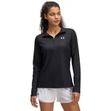 Buzo deportivo Under Armour Tech Rib 1/2 Zip para mujer, color negro con textura acanalada y logo blanco en el pecho.