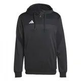 Buzo Adidas Tiro 25 Essentials negro con capucha, cierre parcial con cremallera, logo blanco estampado en el pecho y mangas largas.