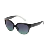 Lentes de sol MDQ modelo Jimbaran, con montura negra y lentes degradadas de gris a verde. Patillas negras con logo de la marca.