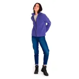 Campera polar Caterpillar para mujer, color violeta, con cierre frontal completo, cuello alto y bolsillos laterales.