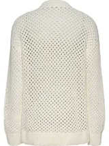 Sweater de Tommy Jeans color blanco, de tejido de punto con malla abierta y logo de la marca en el pecho.